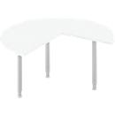 Mesa extensible, 3/4 de círculo, Ø 1400 mm, extensión a la derecha/izquierda, aluminio blanco/blanco