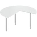 Mesa extensible, 3/4 de círculo, Ø 1400 mm, extensión a la derecha/izquierda, aluminio gris claro/blanco