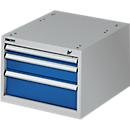 Meuble bas à tiroirs pour établi modulaire, type 1, 3 tiroirs, bleu gentiane RAL 5010/aluminium blanc RAL 9006