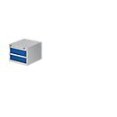Meuble bas à tiroirs pour établi modulaire, type 2, 2 tiroirs, aluminium blanc RAL 9006/bleu enzyme RAL 5010