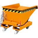 Mini-Spänebehälter Typ EXPO-E 150, Seilzug-Kippvorgang, Inhalt 0,15 m³, bis 750 kg, gelborange RAL 2000