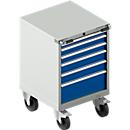 Mobiele gereedschapskast WSK 27-27, 6 laden, tot 75 kg, H 870 mm, individuele vergrendeling, staal, lichtgrijs/gentiaanblauw