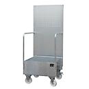 Mobile collecting pan with perforated plate wall, made of steel, capacity 1 barrel 200 l, galvanized