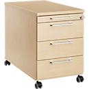 Mobile pedestal 1333, 3 drawers &amp; 1 utensil drawer, lockable, angular handles, wood/steel/plastic, W 434 x D 800 x H 613 mm, maple decor