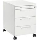Mobile pedestal 1333, 3 drawers &amp; 1 utensil drawer, lockable, angular handles, wood/steel/plastic, W 434 x D 800 x H 613 mm, white