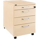 Mobile pedestal BEXXSTAR, 1 lockable utensil drawer &amp; 3 drawers, W 430 x D 600 x H 600 mm, maple decor
