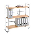 Mobile trolley for lever arch files, 3 shelves in beech