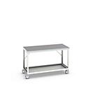 Mobile Werkbank Bott verso, Linoleum-Platte, 1 Ablageboden, mit Querstrebenset, B 1500 x T 800 x H 930 mm, RAL 7035 Lichtgrau