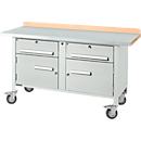 Mobile Werkbank Schäfer Shop Select PWi 150-0, Buche Multiplexplatte, mit Stahlabdeckung, bis 400 kg, B 1500 x T 700 x H 840 mm