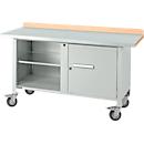 Mobile Werkbank Schäfer Shop Select PWi 150-1, Buche-Dekor Multiplexplatte, mit Stahlabdeckung, bis 400 kg, B 1500 x T 700 x H 840 mm
