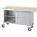 Mobile Werkbank Schäfer Shop Select PWi 150-1, Buche-Dekor Multiplexplatte, mit Stahlabdeckung, bis 400 kg, B 1500 x T 700 x H 840 mm