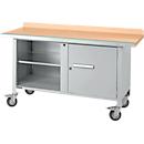 Mobile Werkbank Schäfer Shop Select PWi 150-1, Buche Multiplexplatte, mit Stahlkante, bis 400 kg, B 1500 x T 700 x H 840 mm
