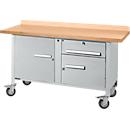 Mobile Werkbank Schäfer Shop Select PWi 150-3, Buche-Dekor Multiplexplatte, bis 400 kg, B 1500 x T 700 x H 840 mm