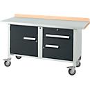 Mobile Werkbank Schäfer Shop Select PWi 150-3, Buche-Dekor Multiplexplatte, mit Stahlabdeckung, bis 400 kg, B 1500 x T 700 x H 840 mm