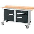 Mobile Werkbank Schäfer Shop Select PWi 150-3, Buche-Dekor Multiplexplatte, mit Stahlkante, bis 400 kg, B 1500 x T 700 x H 840 mm