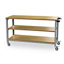 Mobiler Arbeitstisch Bedrunka+Hirth, Buche-Multiplex-Arbeitsplatten, 1 Fachboden, Schiebegriff, bis 400 kg, B 1200 x T 540 x H 880 mm, Stahlblech