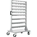 Mobiles Kleinteilemagazin, 2-seitig bestückbar, ohne Sichtlagerkästen, B 825 x T 550 x H 1450 mm, Stahl, grau