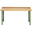 Modular workbench Schäfer Shop Select, basic unit, beech multiplex top, up to 500 kg, W 1500 x D 700 x H 840 mm, Reseda green ral 6011