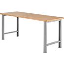 Modular workbench Schäfer Shop Select, basic unit, beech multiplex top, up to 500 kg, W 2000 x D 700 x H 840 mm, white aluminum ral 9006