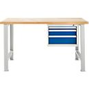 Modulare Werkbank Schäfer Shop Select, Grundeinheit, Buche Multiplexplatte, bis 500 kg, B 1500 x T 700 x H 840 mm, Hellsilber/Enzianblau ral 5010