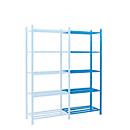 Module d'extension pour rayonnage à emboîter, avec 5 étagères de caillebotis, l. 1260 x P 800 x H 2500 mm