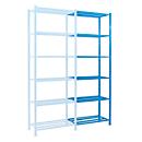 Module d'extension pour rayonnage à emboîter, avec 6 étagères de caillebotis, l. 1260 x P 800 x H 3000 mm