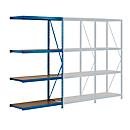 module d'extension, rayonnage à emboîter pour rayonnage à longue portée, 4 étagères, H. 2400 x l. 1525 x P 600 mm