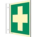 moedel Fahnenschild „Erste Hilfe“, EN ISO 7010, Leuchtklasse C, 160 mcd/m², bis 14,8 m, L 148 x B 148 mm, Kunststoff, grün
