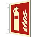 moedel Fahnenschild 'Feuerlöscher', nach DIN EN ISO 7010 F001, Kunststoff, langnachleuchtend, B 148 x H 148 mm