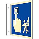 moedel Fahnenschild „Hausalarm/Brandmelder/Evakuierung“, Leuchtklasse C, 160 mcd/m², bis 14,8 m, L 148 x B 148 mm, Aluminium, blau-weiß
