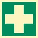 moedel "First aid" sign, EN ISO 7010, luminance class C, 160 mcd/m², up to 14.8 m, L 148 x W 148 mm, self-adhesive, foil, green