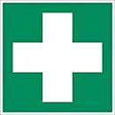 moedel "First aid" sign, EN ISO 7010, up to 20 m, L 200 x W 200 mm, self-adhesive, foil, green