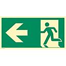 moedel Fluchtwegschild „Notausgang links Pfeil links“, nach ISO 7010 E001, Kunststoff selbstklebend, langnachleuchtend, B 297 x H 148 mm