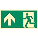 moedel Fluchtwegschild "Notausgang links Pfeil oben", nach ISO 7010 E001, Kunststoff, langnachleuchtend, B 297 x H 148 mm