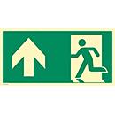 moedel Fluchtwegschild "Notausgang links Pfeil oben", nach ISO 7010 E001, Kunststoff selbstklebend, langnachleuchtend, B 400 x H 200 mm