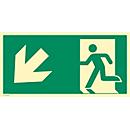 moedel Fluchtwegschild "Notausgang links Pfeil unten", nach ISO 7010 E001, Kunststoff selbstklebend, langnachleuchtend, B 297 x H 148 mm