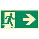 moedel Fluchtwegschild „Notausgang rechts Pfeil rechts“, nach ISO 7010 E002, Kunststoff selbstklebend, langnachleuchtend, B 297 x H 148 mm