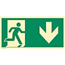 moedel Fluchtwegschild "Notausgang rechts Pfeil unten", nach ISO 7010 E002, Kunststoff, selbstklebend, langnachleuchtend, B 297 x H 148 mm
