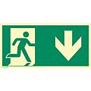 moedel Fluchtwegschild "Notausgang rechts Pfeil unten", nach ISO 7010 E002, Kunststoff, selbstklebend, langnachleuchtend, B 297 x H 148 mm