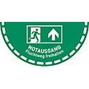 moedel Fußbodenaufkleber „Notausgang – Fluchtweg freihalten“, nach ISO 7010 E002, PVC-Folie, rutschhemmend, Halbkreis B 900 x H 450 mm