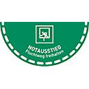 moedel Fußbodenaufkleber „Notausstieg – Fluchtweg freihalten“, nach DIN 4844-2 D-E019, PVC-Folie, rutschhemmend, Halbkreis B 900 x H 450 mm