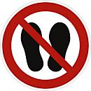 moedel Hinweisschild „Betreten der Fläche verboten“, EN ISO 7010, bis 4 m, selbstklebend, Ø 100 mm, Folie, rot-schwarz-weiss