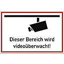 moedel Hinweisschild „Dieser Bereich wird videoüberwacht!“, selbstklebend, L 200 x B 300 mm, Folie, rot-schwarz-weiß