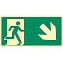 moedel Hinweisschild „Notausgang rechts Pfeil abwärts“, EN ISO 7010, Leuchtklasse C, 160 mcd/m², bis 14,8 m, selbstklebend, L 148 x B 297 mm, Kunststoff, grün