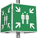 moedel Kit de panneaux de signalisation "Point de collecte", forme de cube, pour poteaux jusqu'à Ø 90 mm, jusqu'à 60 m, matériel de montage inclus, L 400 x l 400 mm, aluminium, vert
