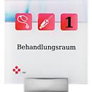 moedel MONACO Türschild, ESG-Glasscheiben, Aluminiumadapter, individuell beschriftbar, alusilber, Schraub-/Klebemontage, B 148 x H 148 mm