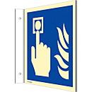moedel Panneau drapeau "Hausalarm/Brandmelder/Flamme", classe d'éclairage C, 160 mcd/m², jusqu'à 14,8 m, L 148 x l 148 mm, aluminium, bleu-blanc