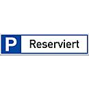 moedel Parkplatzschild „Reserviert“, für die Wand- und Pfostenmontage, L 460 x B 110 mm, Aluminium, weiss-schwarz-blau