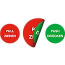 moedel Piktogramm-Aufkleber „Pull Ziehen/Push Drücken“, doppelseitig bedruckt, selbstklebend, Ø 100 mm, Folie, rot-grün