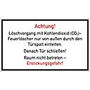 moedel Warnschild „Löschvorgang mit CO2-Feuerlöscher durch Türspalt“, gemäss DGUV 205-034, L 150 x B 250 mm, Folie, weiss-rot-schwarz